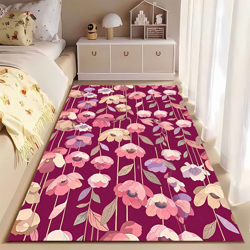 Pink Floral Pattern Carpet suitable as a non-slip mat for the living room or bedroom sofa