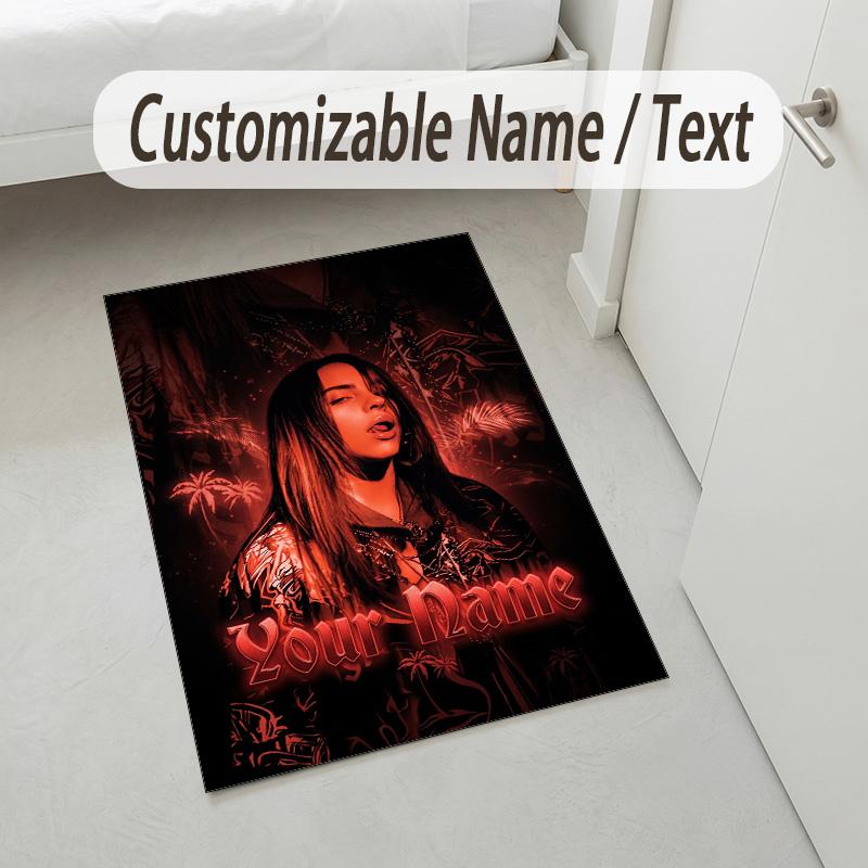 Personalized Crystal Velvet Carpet,Billie Eilish Custom Printed Name, Plush Area Rug For Home Indoor Decor