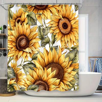 Sunflower Printed Waterproof Shower Curtain For Bathroom Decorations 3D Floral Waterfall Design Flower Pattern Bath Rug Covering