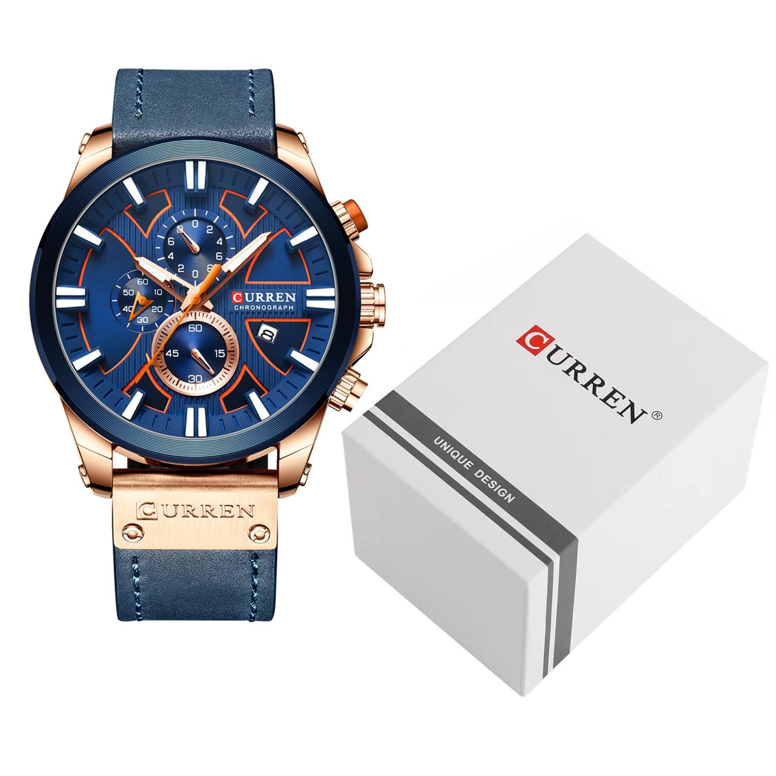 CURREN 8346 Роскошные деловые кварцевые мужские часы 3ATM Водонепроницаемые большие циферблаты с большим светящимся лицом type B синий