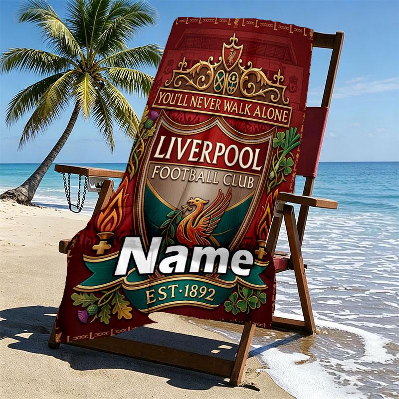 Custom Name Personalized Liverpool Football Club Print Beach Towel, for Trip Camping Beach Party Home Decor, Birthday Gift for Family & Friends