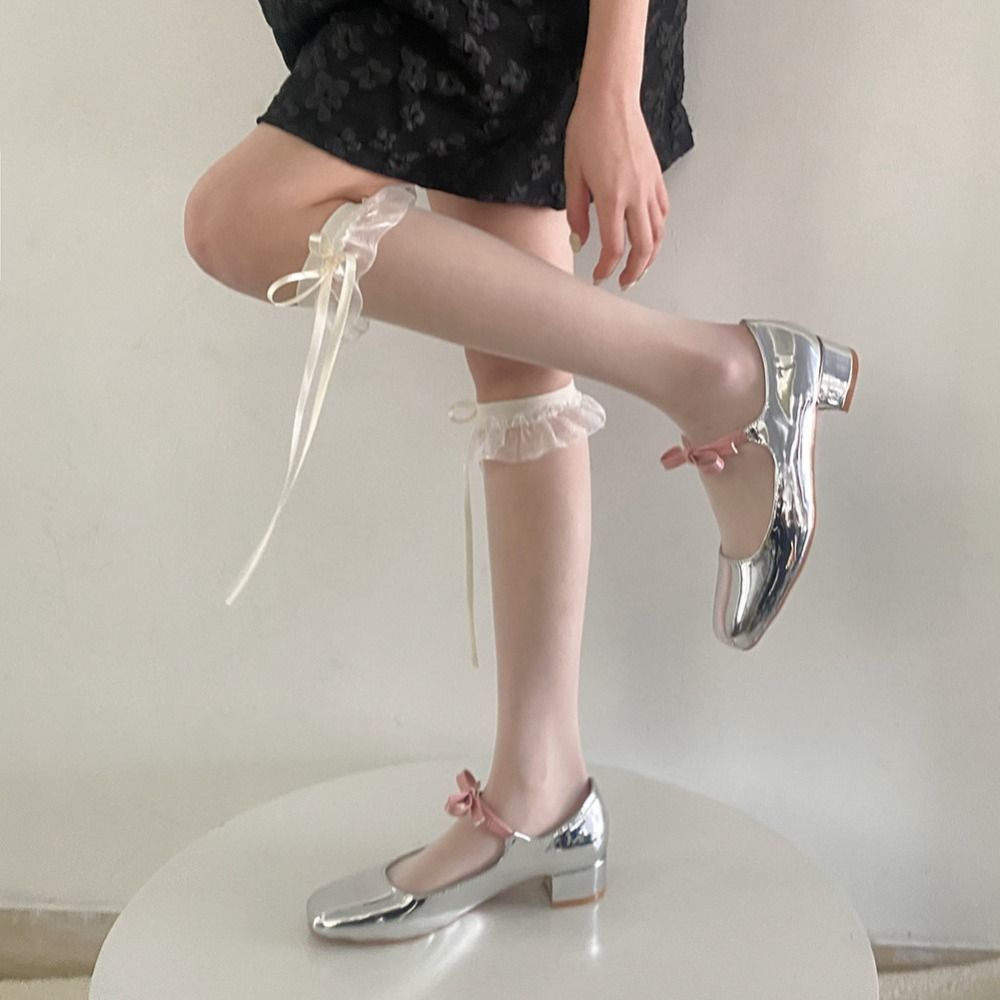 

Sweet Spring And Summer Bowknot Ribbon Socks Transparent Socks Women Calf Hosiery Y2K Stockings