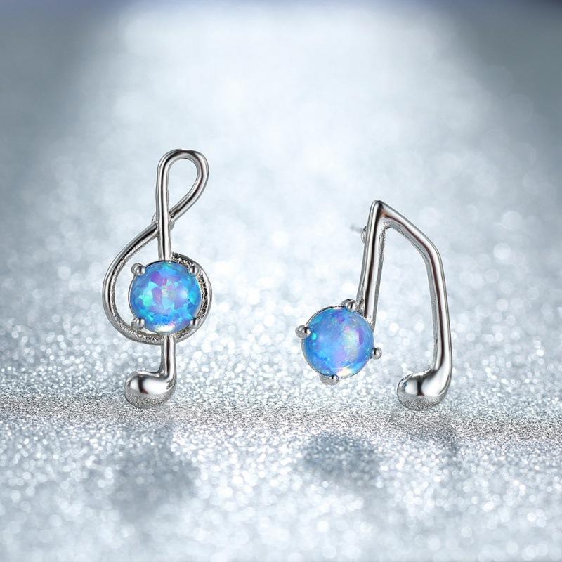 European and American fashion platinum blue opal music note stud earrings simple mini ins Internet celebrity style earrings earrings