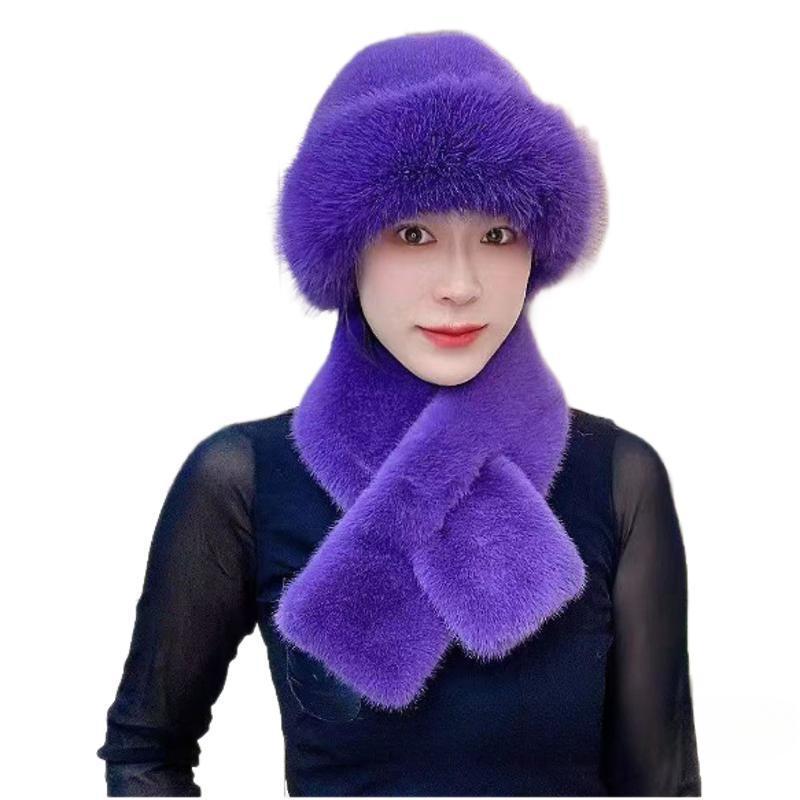 Imitation Mink Hair Winter Women's Scarf Mongolian Hat Plush Hat Set Windproof Thickened Warm Fashionable Ear Hat