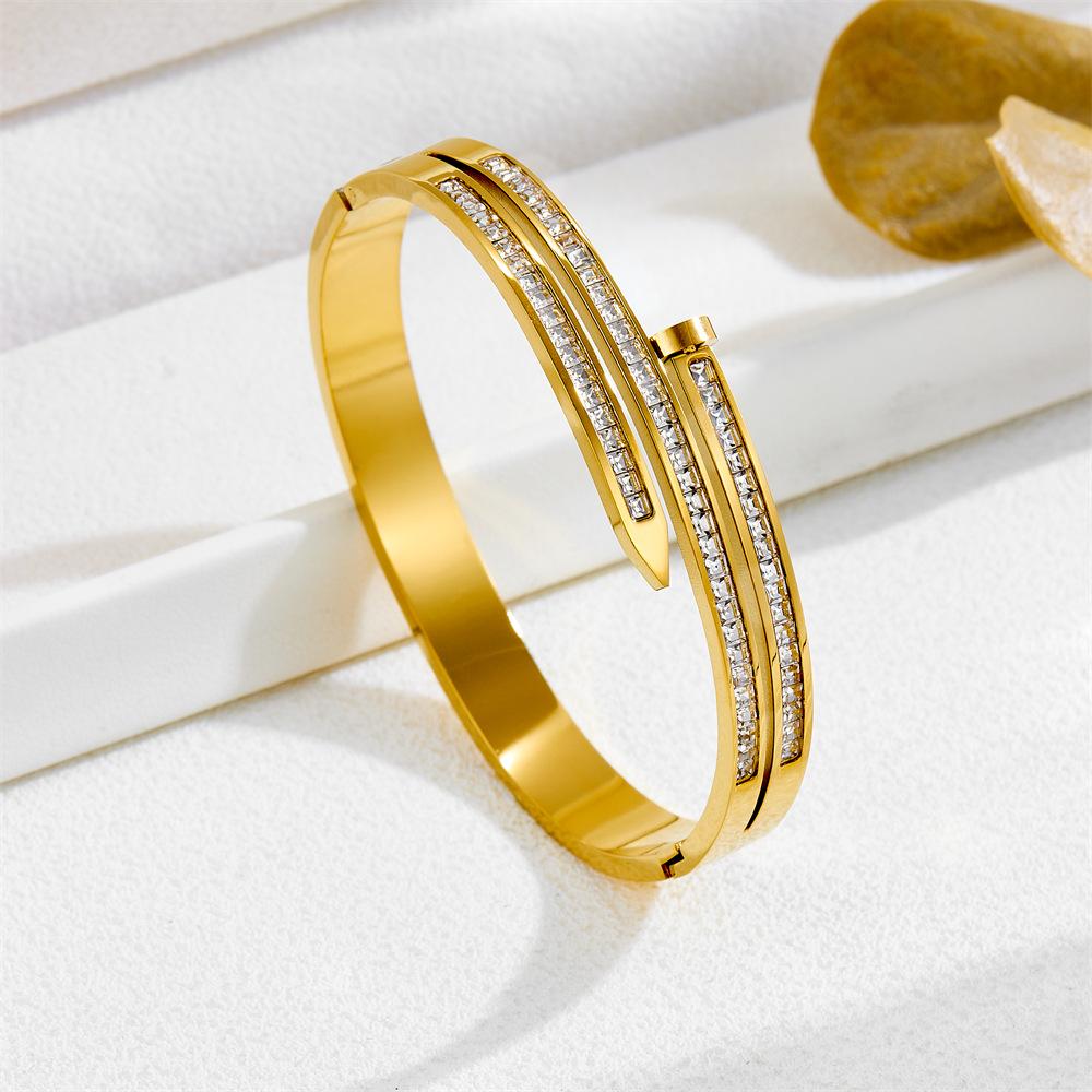 2026 Diamond-encrusted Nail Bracelet, Three-row Ladder Square Diamond Bracelet, Light Luxury Temperament, Personality Trend INS Style