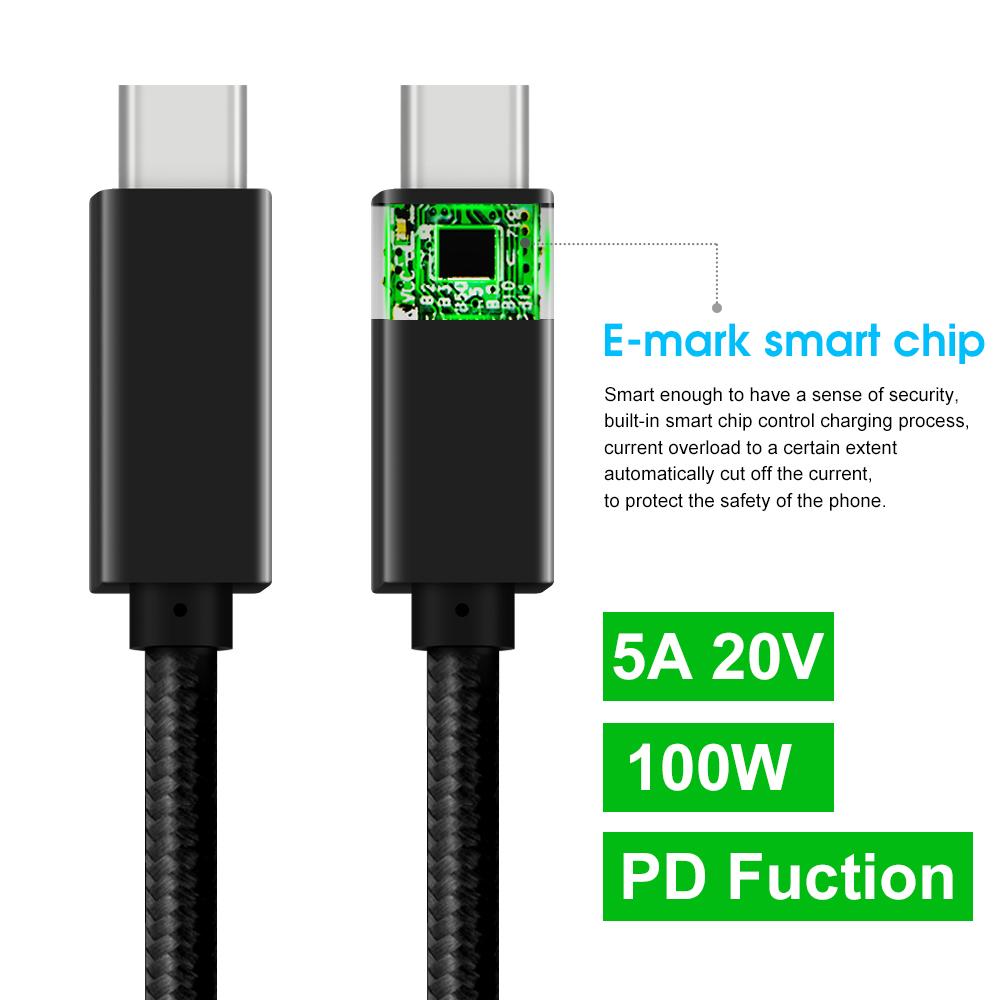 10FT USB Type-C Cable Fast Charging USB 3.2 Gen 2 5A 100W 4K Video 10Gbps Data Transfer for Computer & Earphone