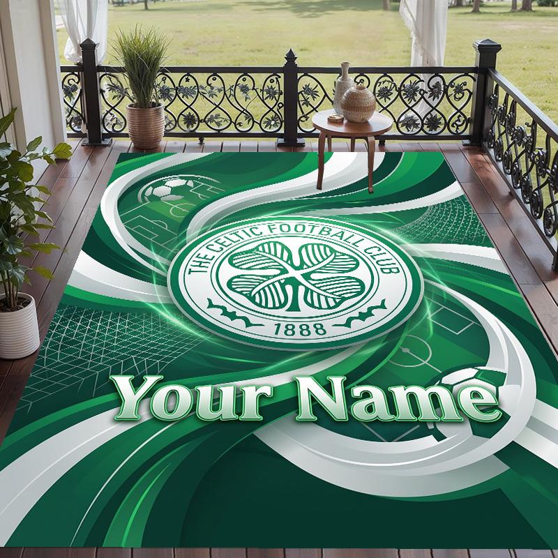 Custom Text Printed Rug Celtic FC Non Slip Floor Carpet For Home Room Decor