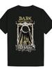 Dark Tranquility Graphic Print Casual T-shirt - Black Summer Round Neck Tee with Golden Lettering & Celestial Design