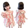 Girls Summer Chiffon Floral Dress Short Sleeve Korean Princess Dress for Toddlers