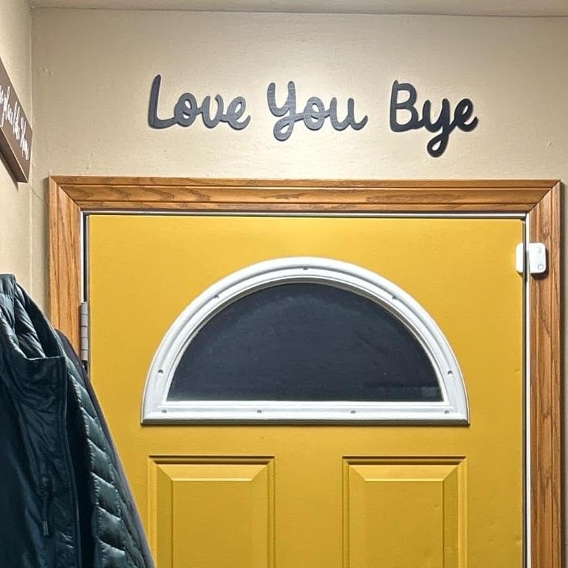 Love You Bye Sign Above Door, Bye Love You Wooden Script Sign Hallway Home Door, Wood Entryway Decor Door Topper, Express Love and Warm Family Sign