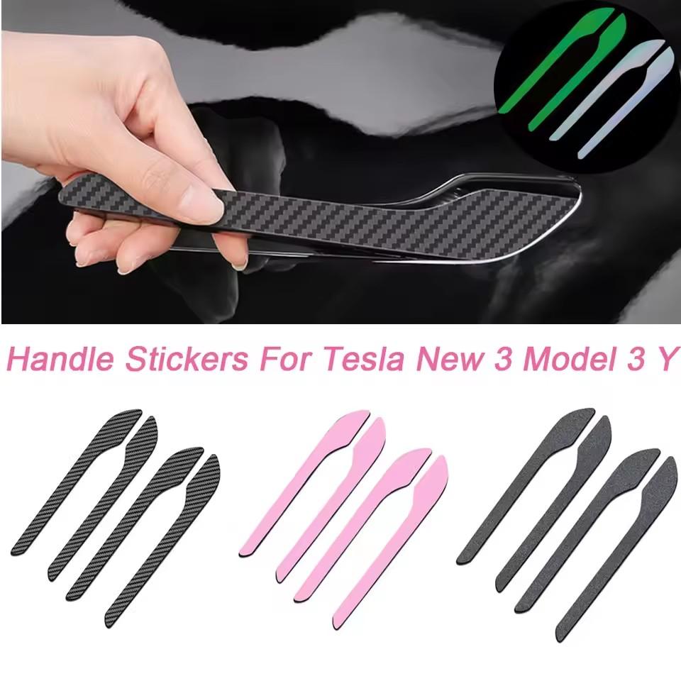 2/4PCS Carbon Fiber Car Door Handle Sticker for Tesla Model Y/3 Anti-Scratch Door Handle Protector Decorative Sticker for Tesla