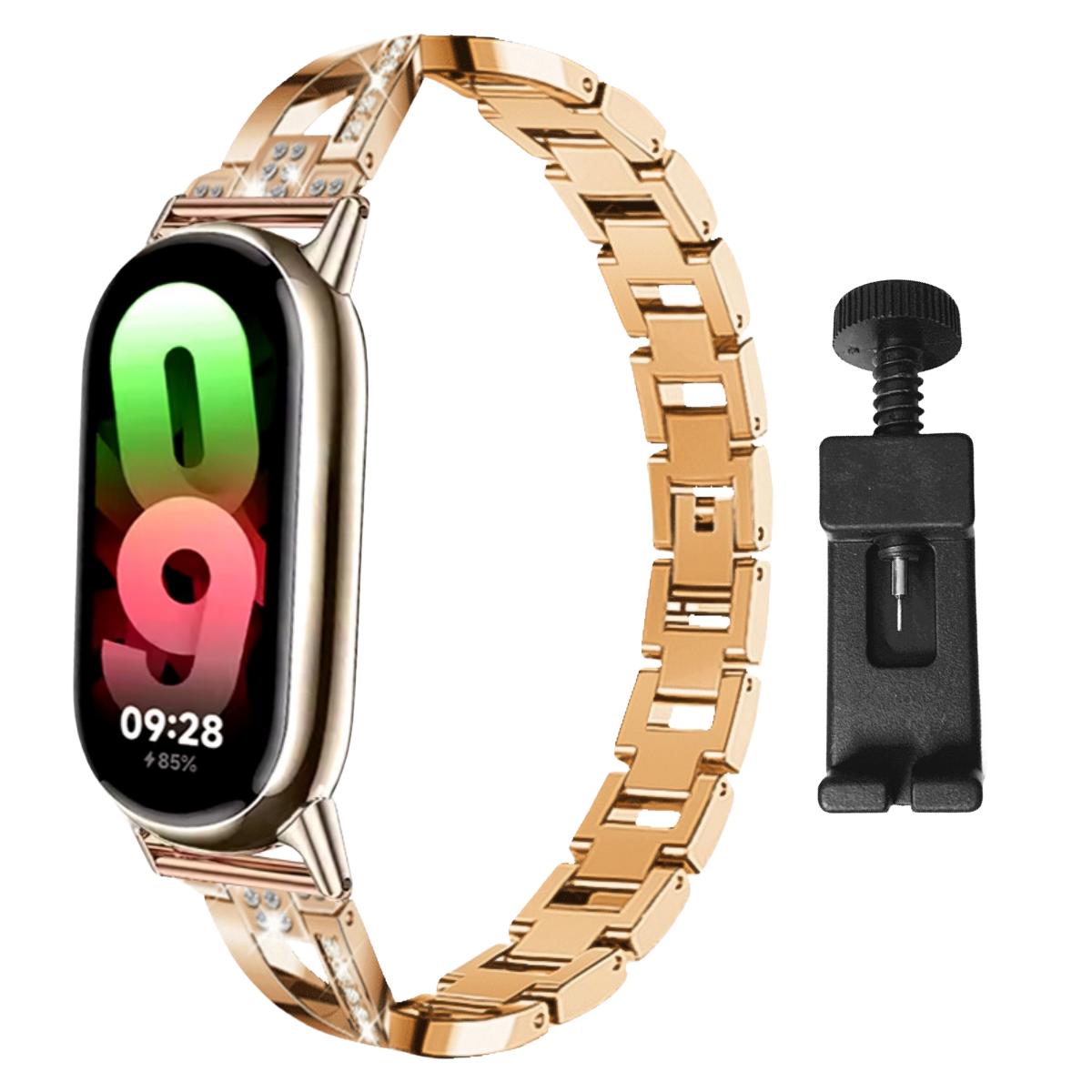 

Ремешок для Xiaomi Mi Band 8 9 10, Материал нержавеющая сталь, Металлический браслет на запястье for mi band 8 9 розового золота