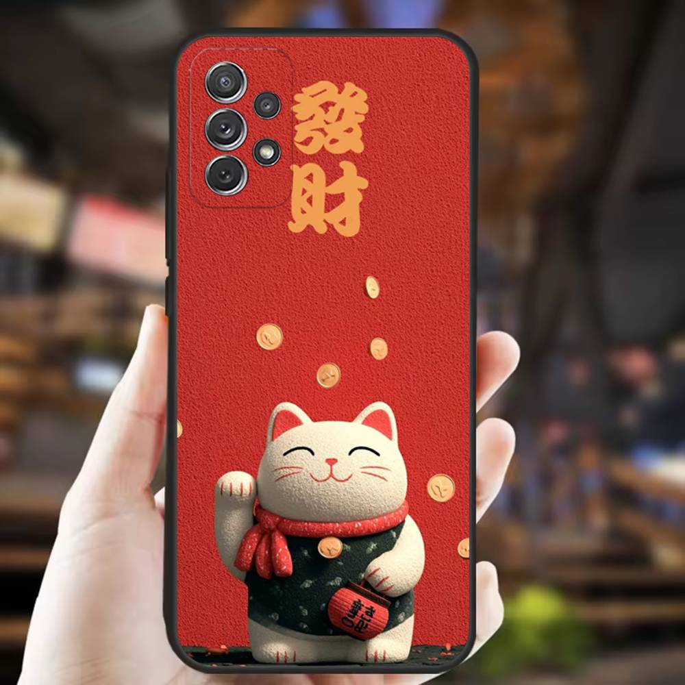 Cartoon Lucky Cat Phone Case For Samsung S25,S24,S21,S22,S23,S30,Ultra,S20,Plus,Fe,Lite,Note,10,9,5G Black Cover