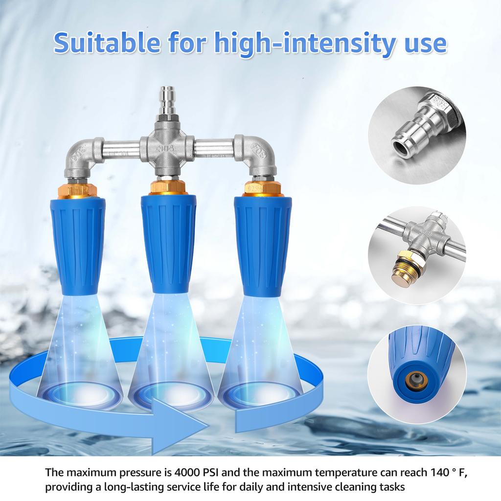 Hochdruckreiniger Dreifach-Turbinen-Düse 360° drehende Turbo-Düse Sprüher 4000 PSI Mit 1/4" Schnellkupplung Gartenwerkzeuge für Auto