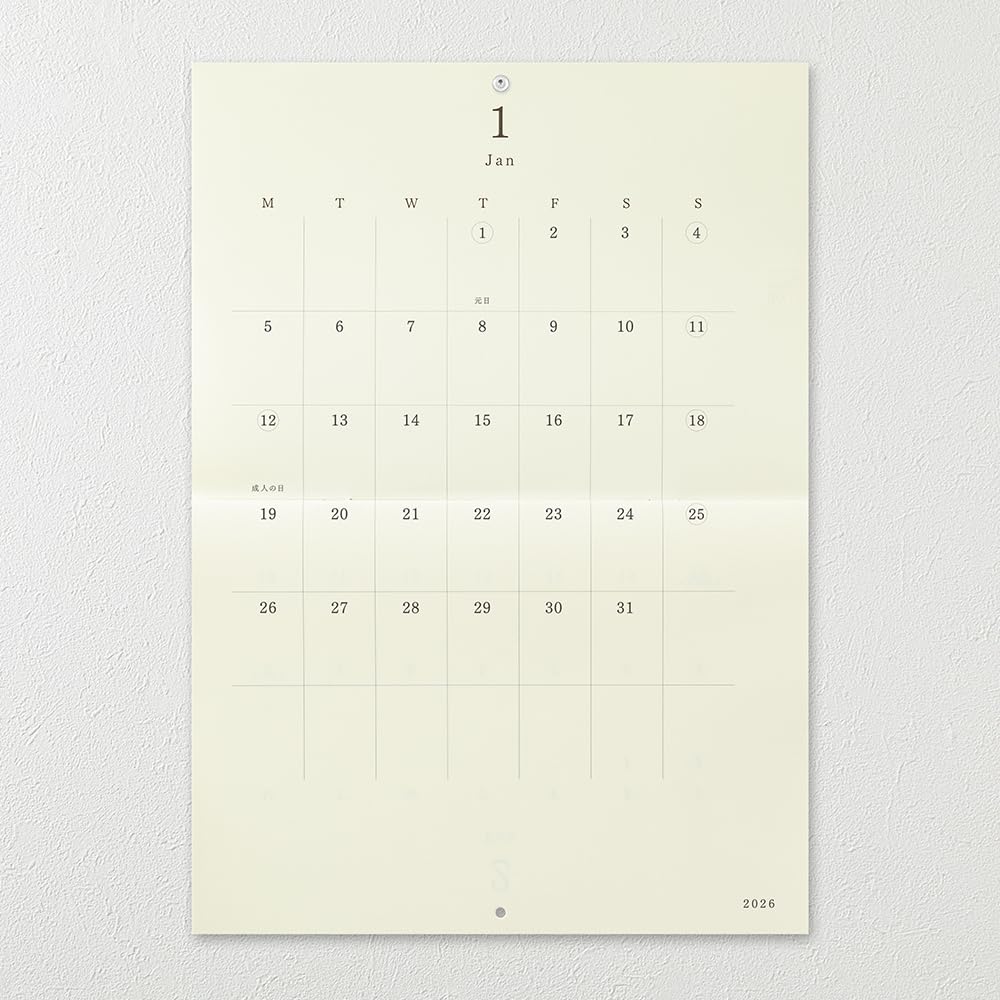Midori 2026 Wall Calendar, MD Calendar, A3, Bi-fold, 31394006