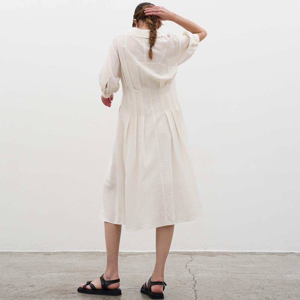 MITTE Pin-Tuck Flare Dress_Cream