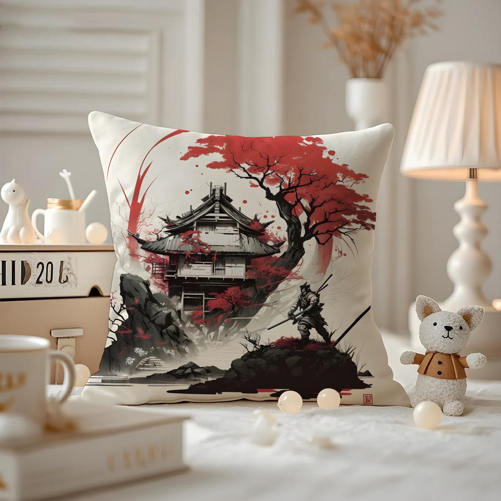 Chinese Ink Painting Style Cushion Cover Anti-dustmite Pillowcase Invisible Zipper Silky Short Plush Sofa Cushion Cover