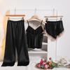 Ice Silk Pajamas Women's Suspender Shorts Nightgown Lace Three-piece Set, Summer Comfort Can Be Worn Outside Loungewear Set