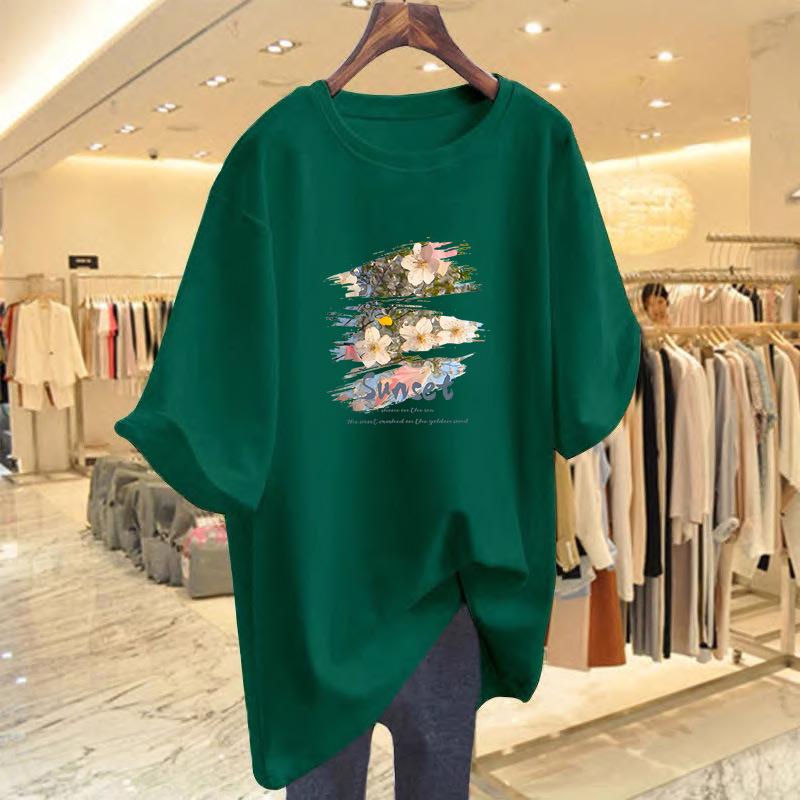 Women's 2025 Pure Cotton White Short-Sleeve Loose Mid-Length Plus Size Fashionable Tee