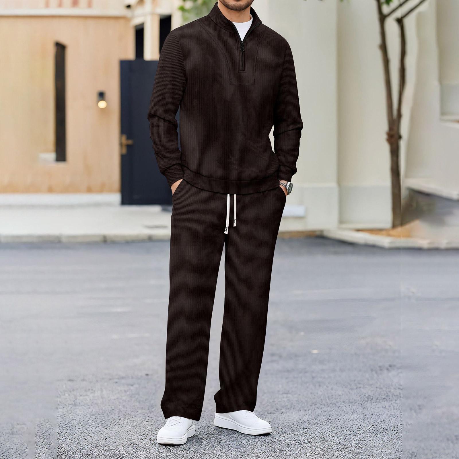 

Men s Half-zip Stand-up Collar Long-sleeved Trousers Casual Sports Suit XL кавовий
