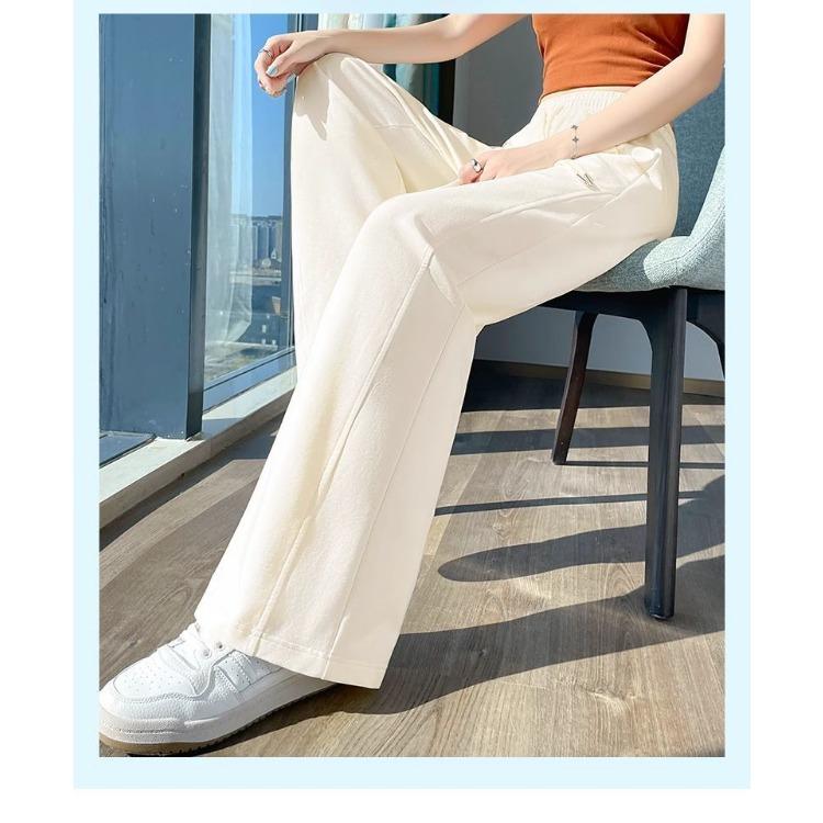 Pantalon de Sport d'Été Fin pour Femmes Pantalon à Jambe Large Décontracté Droit Long en Soie Glacée