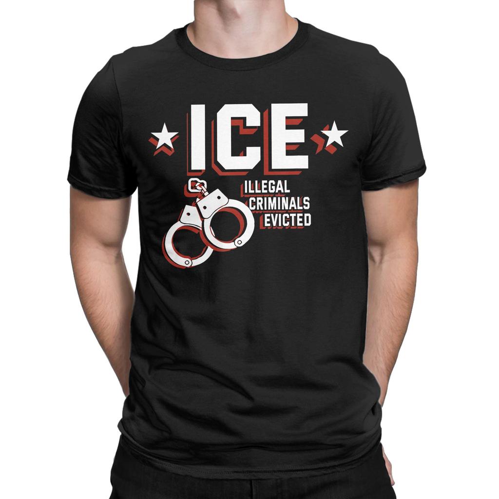 Mens TShirt ICE Illegal Criminals Evicted Novelty 100 Cotton Tee Shirt Short Sleeve T Shirts Round Neck Clothes Graphic