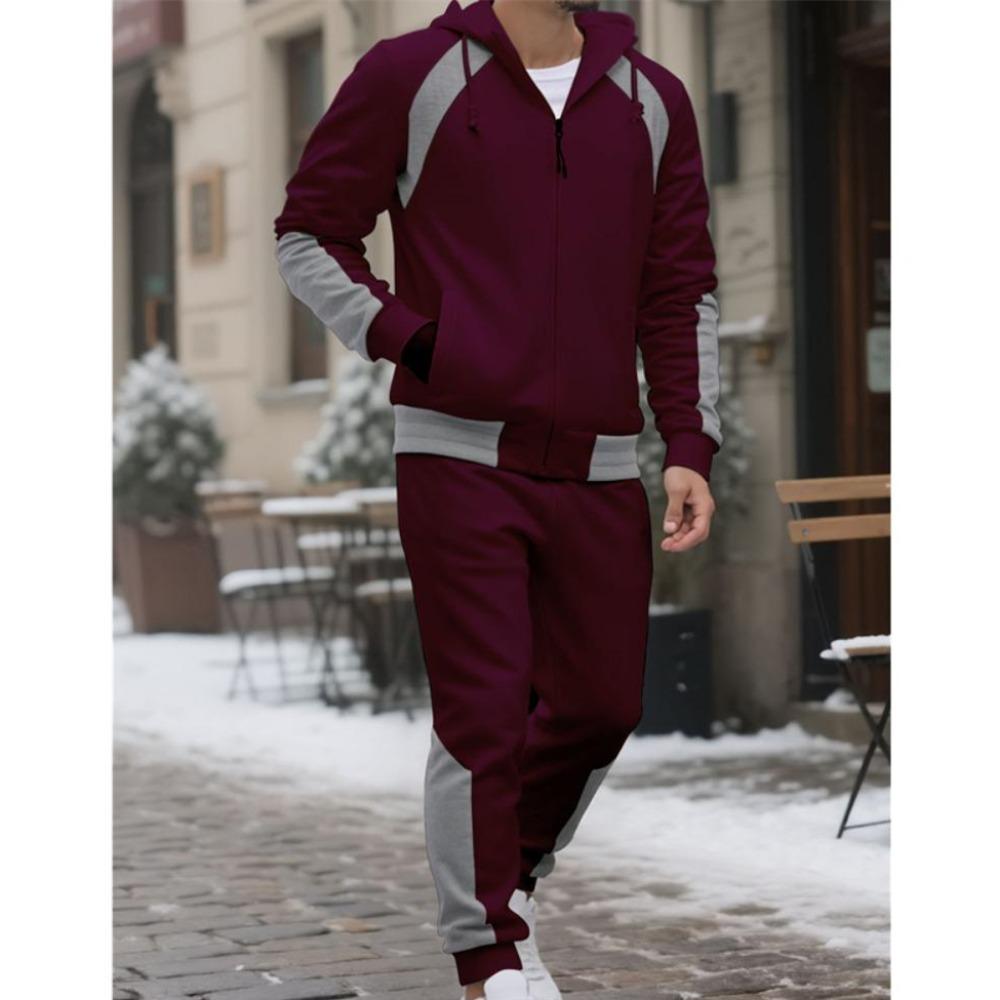 Conjunto de Fato de Treino Masculino com Capuz Outono Inverno 2025 Jaqueta com Zíper e Calças Conjunto de 2 Peças Roupa Casual Desportiva Conjuntos Masculinos