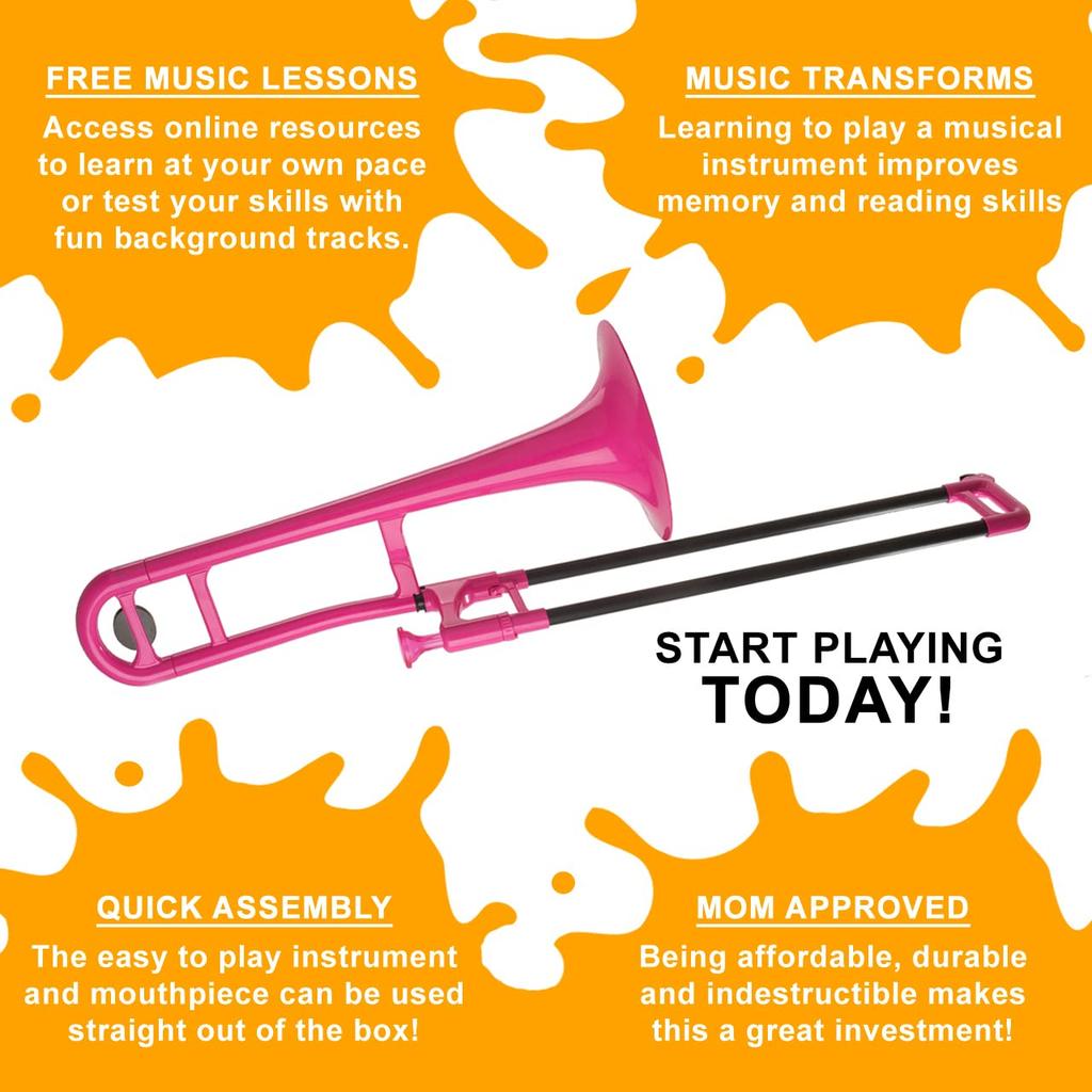 pInstruments pBONE Plastic Wind Instrument, Bb Tenor Trombone, Lightweight & Durable ABS with Bio Coating, PBONE1PNK, Pink (Includes Mouthpiece and