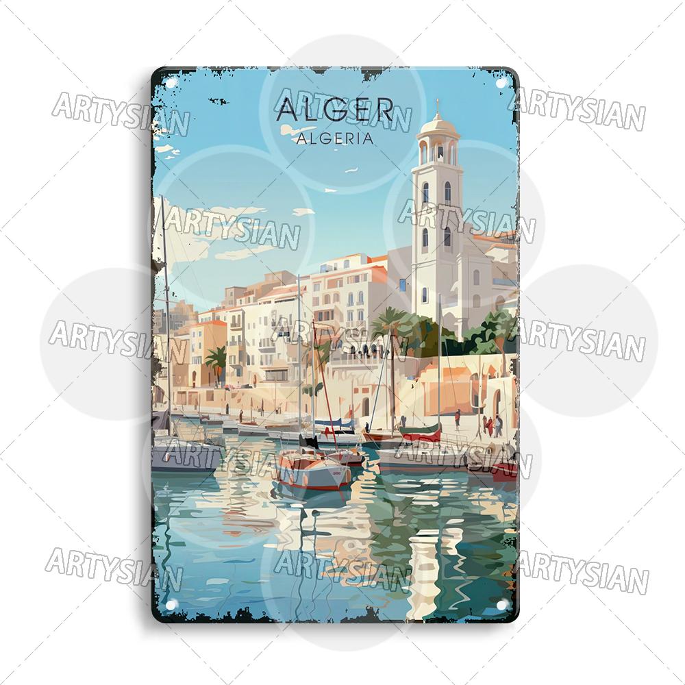 Maghreb Travel Cityscape Metal Sign Tunisia Alger Algeria Chefchaouen Morocco Marrakesh Oran Kabylie Hammamet Tunis Gafsa Plaque