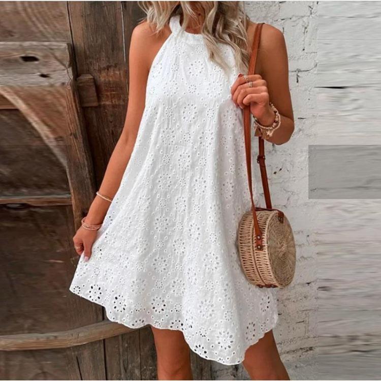 Summer Women Casual Sleeveless Mini Dress Loose O Neck Tank Beach Party Holiday Fashion Dress