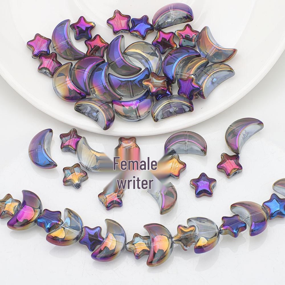 Moon and Star Glass Beads Set: Iridescent DIY Bracelet & Necklace Kit