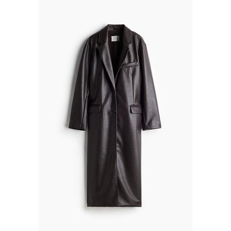 

Женское осеннее пальто большого силуэта из ткани с покрытием HM 1254599 Dark brown 155/76