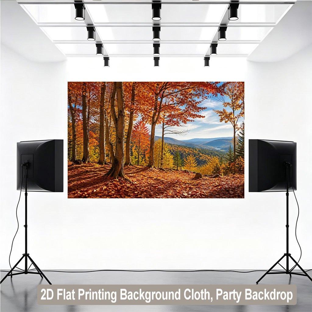 1 Piece of 2D Flat Background Fabric a Banner Featuring a Rich and Charming Autumn Forest Scene background.PMJ