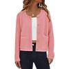 Women's Fashion French Elegant Short Knitted Coat with Pockets Round Neck Long Sleeve Buttoned Solid Soft Comfortable
