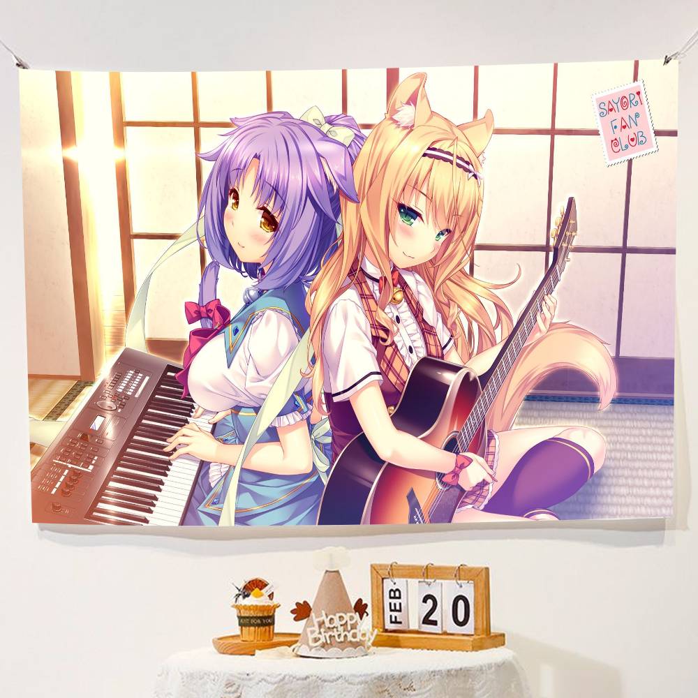 Anime Girl Cat Ear Maid Kawaii Banner Background Super Scene Decoration Banner Backdrop Baby Shower