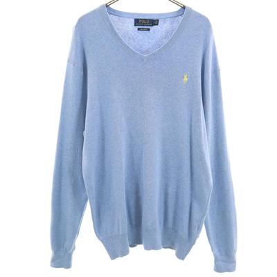 Long Sleeve V Neck Knit M Blue Pima Cotton Men's Used