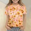 Girls Floral Print Casual Loose Fit Short Sleeve T Shirt Crew Neck Comfortable Everyday Wear Top for Kids