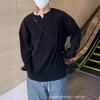 Men Loose V Neck Notch Collar Long Sleeve Vintage Casual Henley T Shirt