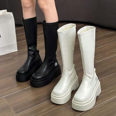 Knee Length Long Boots for Women Elastic Slim Boots 2024 Autumn New Height Increasing Thick Soled Fashionable High Top Boots
