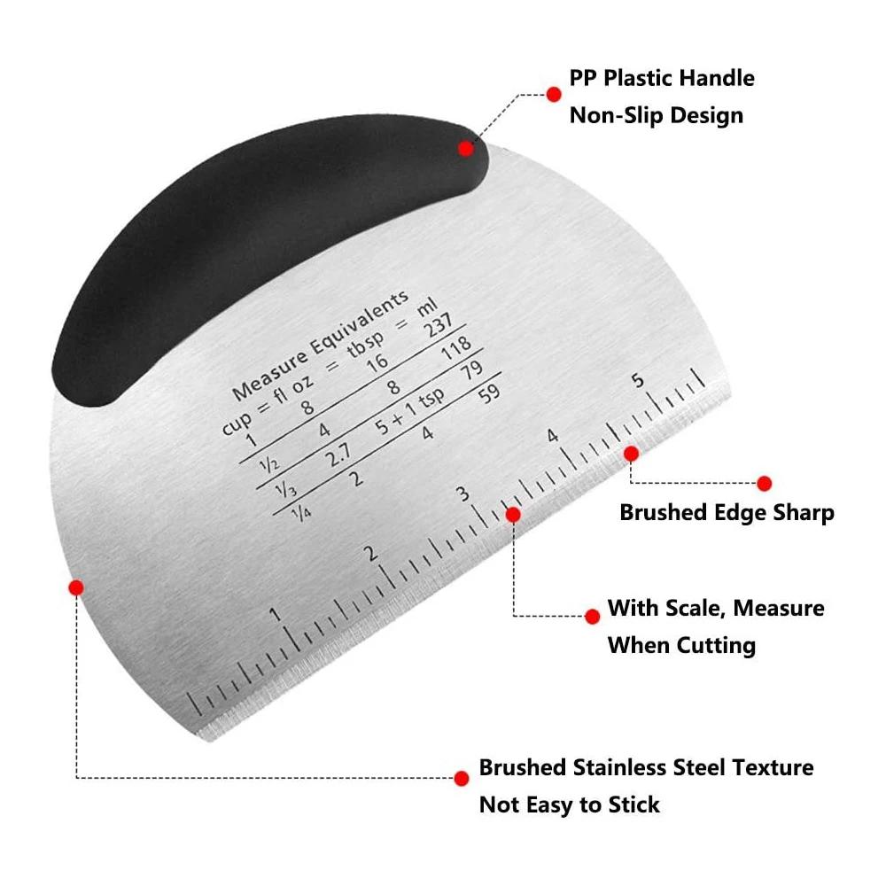 Stainless Steel Dough Cutter with Scale Pastry Scraper Chopper Pizza Divider Semicircular Bread Separator Flour Pastry Cake Tool