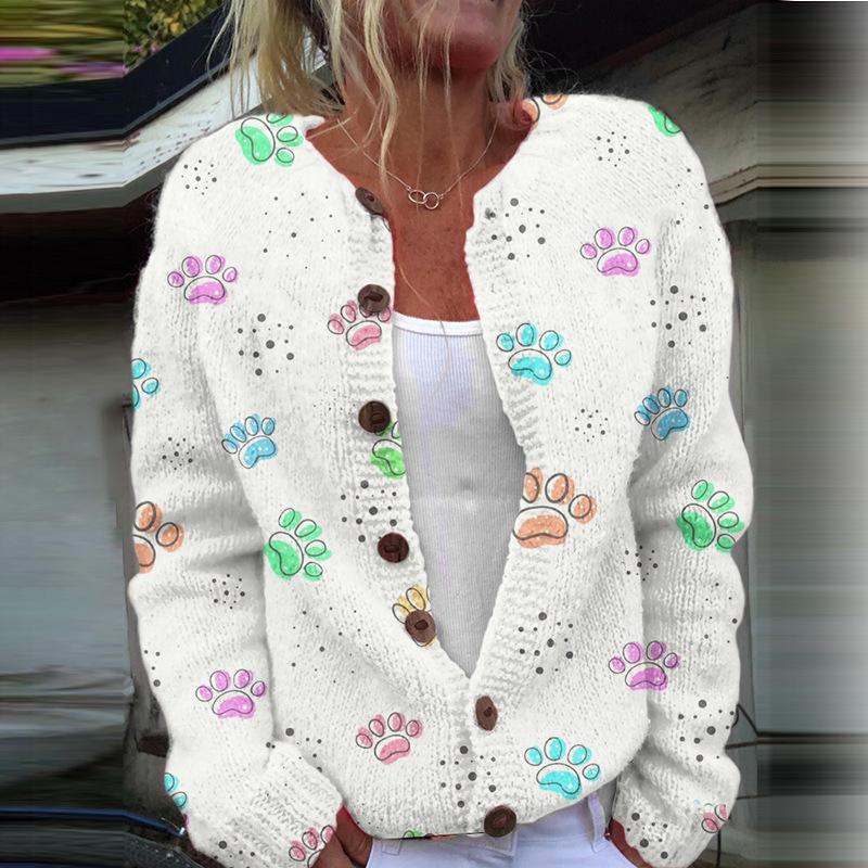 2026 foreign trade new 3D digital printing cardigan knitted jacket women's clothing early spring and autumn factory wholesale