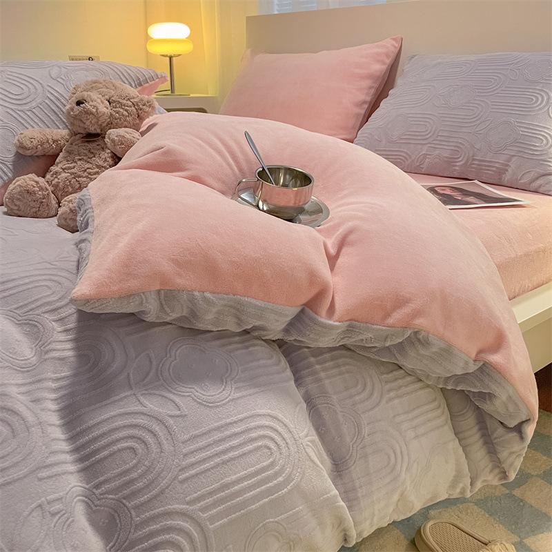 

Утолщенный комплект из четырех предметов из молочного флиса с гравировкой, Постельное белье, Простыня, Пододеяльник, Студенческий трехпредметный комплект для общежития 1.2m sheet 3pc