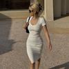 Women's Round Neck Short Sleeve Skinny Split Dresses