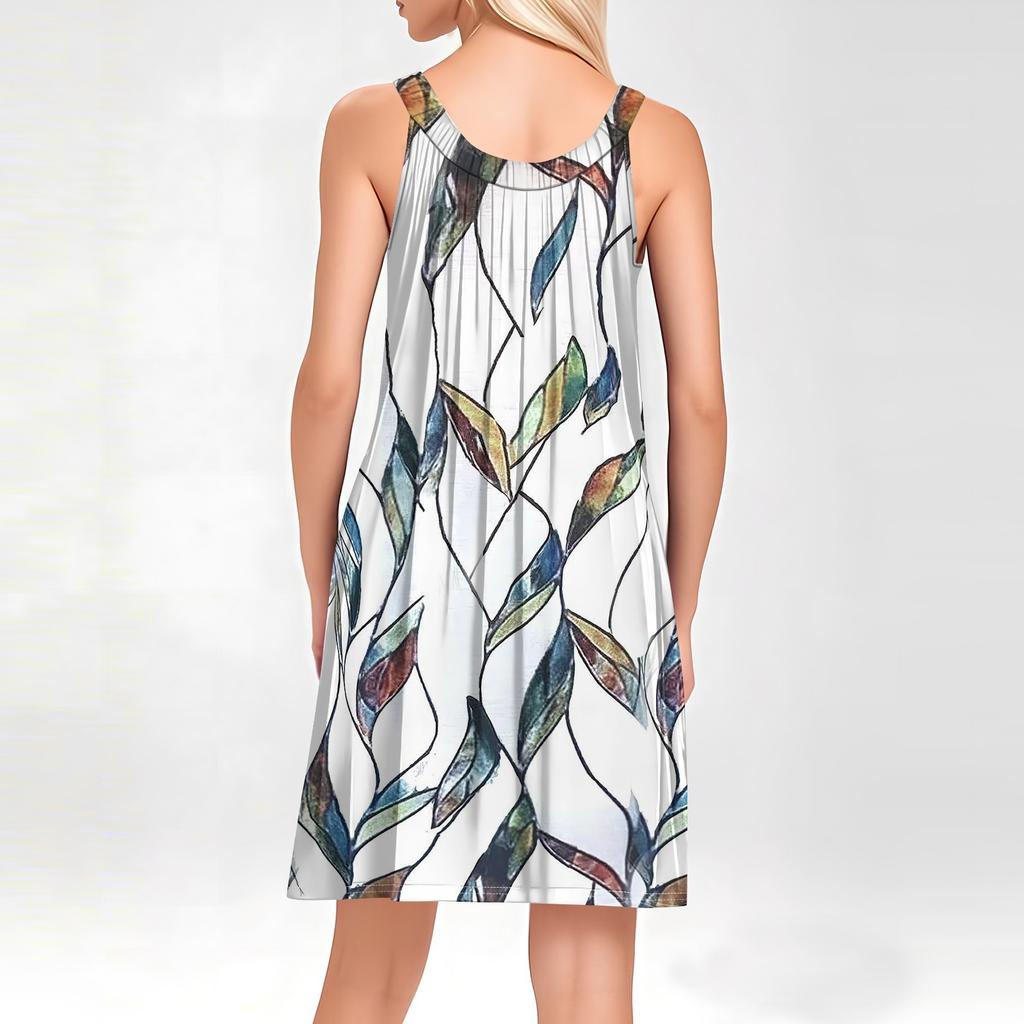 Ladies Fashion Beach Vest Casual Summer Pocket Straps Vintage Floral Print Dress