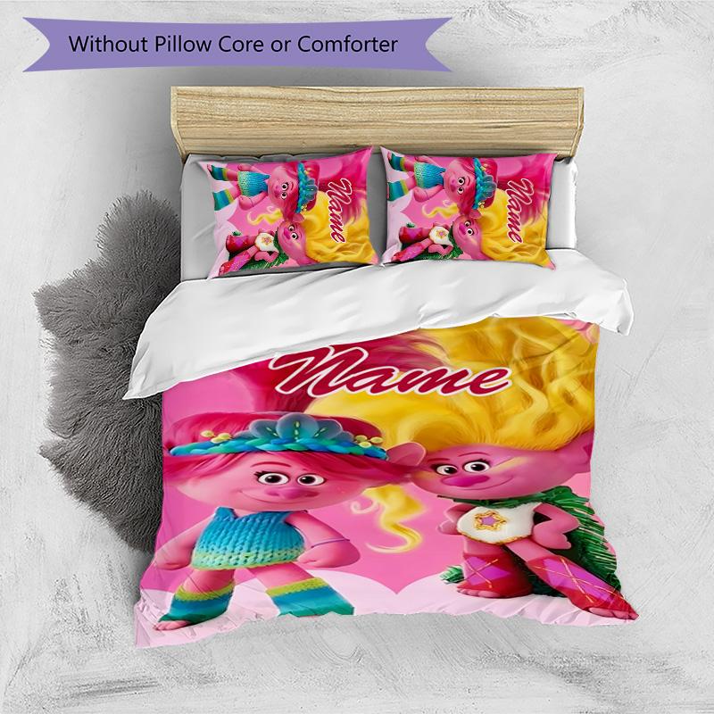 3pcs Trolls3 Cover Set - Personalized Name, HD Printed Bedding with 1 Cover and 2 Pillowcases - Perfect for Home Decor, Easy Care