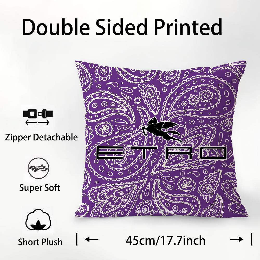 Design Classico E-Etro Federa Cuscino Tessuto Peluche Morbido Stampa Double Face Copricuscino Divano Copricuscini