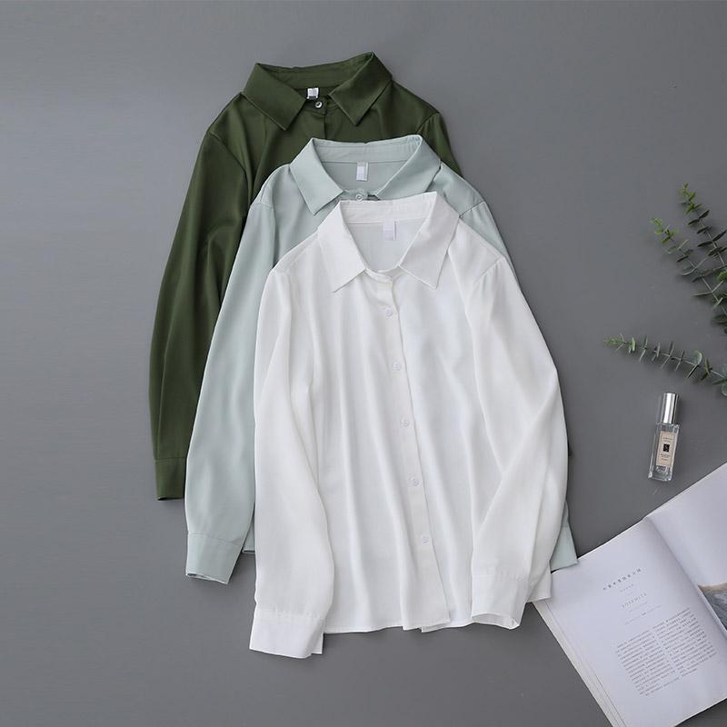 Women's Retro Hong Kong Style Satin Lapel Shirt - Spring/Autumn 2025, Professional Commute Chic, Long Sleeve Top