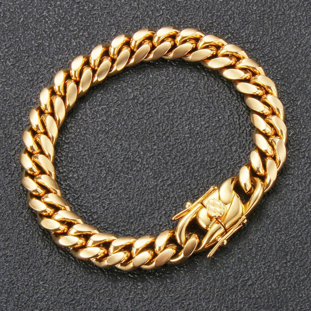 14Mm Titanium Steel Faucet Buckle Bracelet European and American Hiphop Stainless Steel Titanium Steel Wind Circular Grinding Cuban Chain