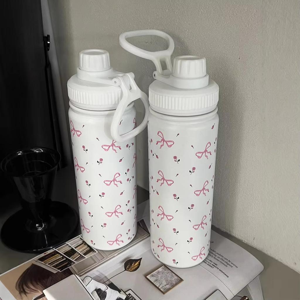 Bow Insulated Cup Stainless Steel Pink Bow Tumbler Water Bottle for Outdoor School Portable Drinking Coffee Water Bottles