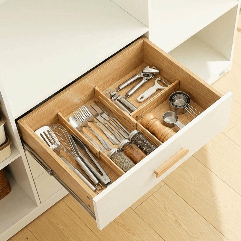 Secure Fit Retractable Drawer Dividers Bamboo Cabinet Storage Partition Divider  Bedroom Dresser